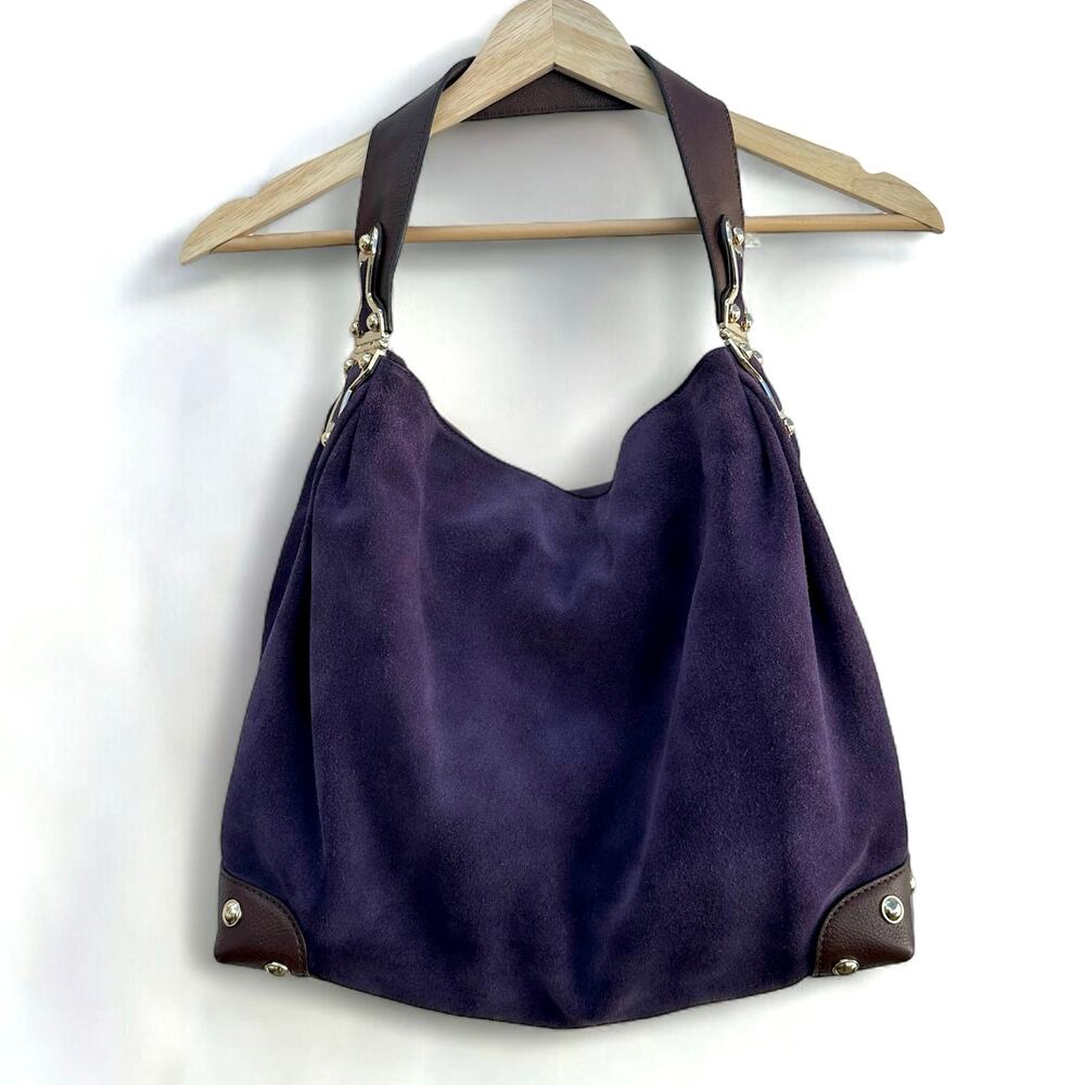 Michael Kors Joplin Suede Leather Purple Iris Hobo Purse Large Shoulder Bag - Picture 3 of 7